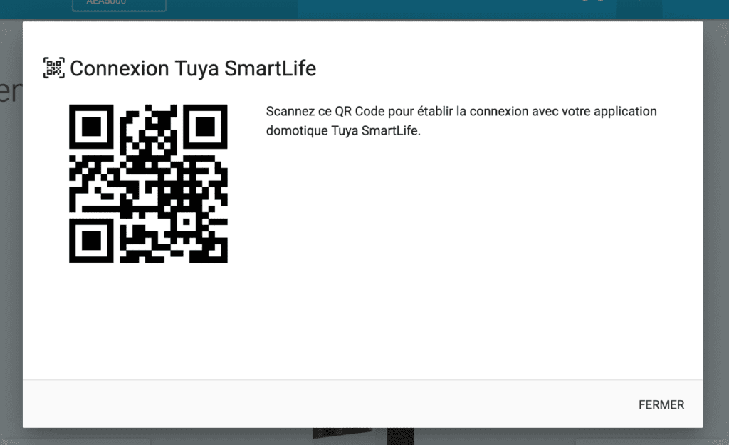 Capture d’écran du QR code pour configurer la domotique avec Tuya SmartLife sur MyHome&me